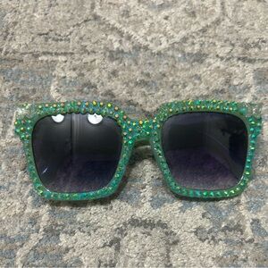 Green Jeweled Square Sunglasses handmade brand new